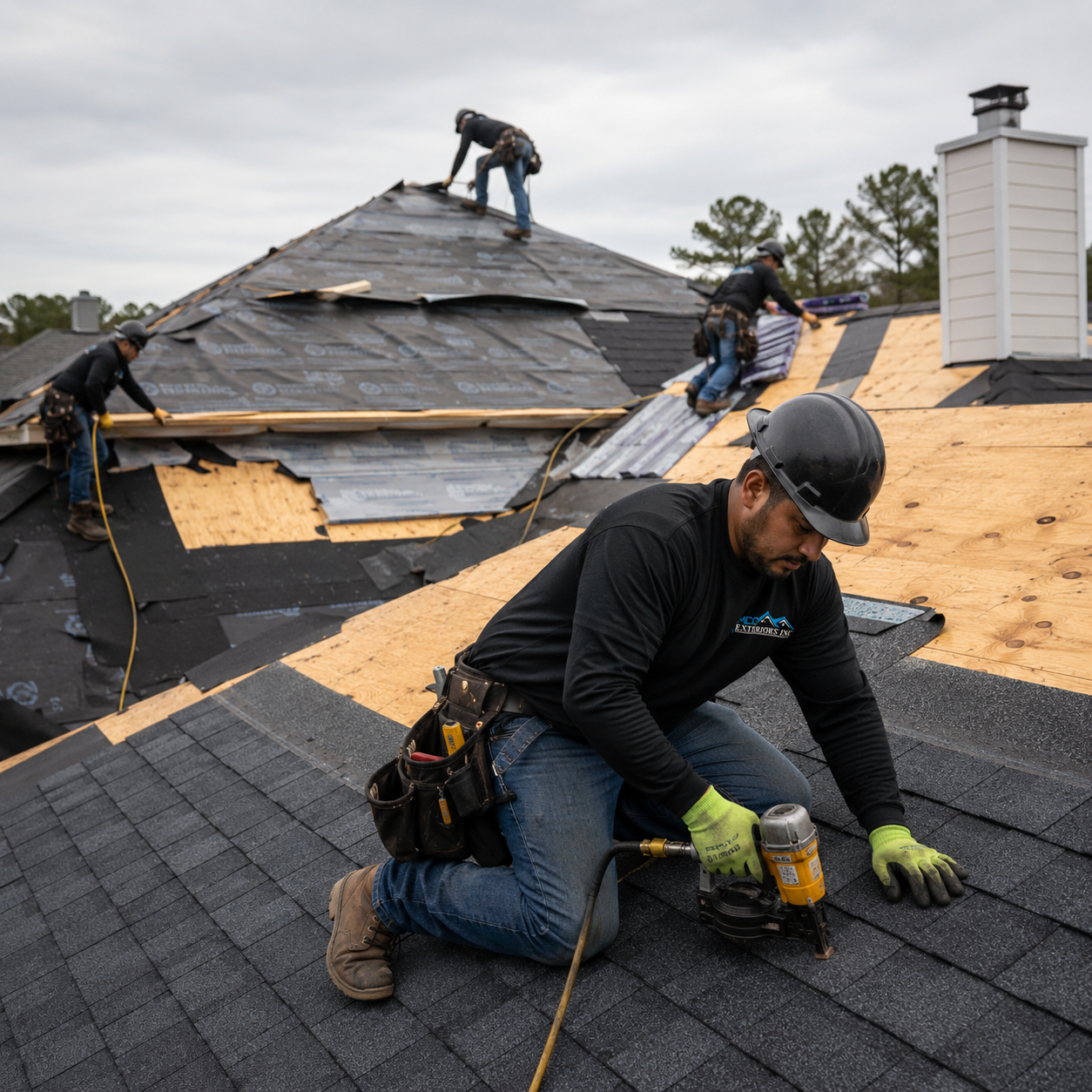 MDD Exteriors Inc. in-house roofing crew at work