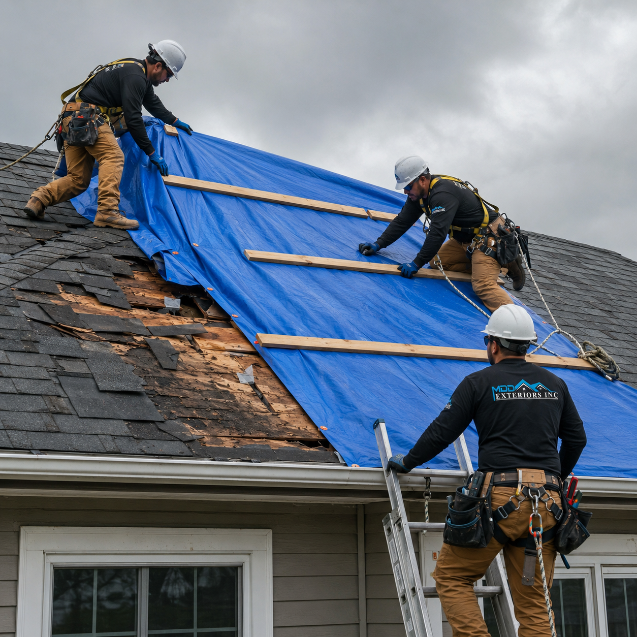 Emergency roof repair by MDD Exteriors Inc.