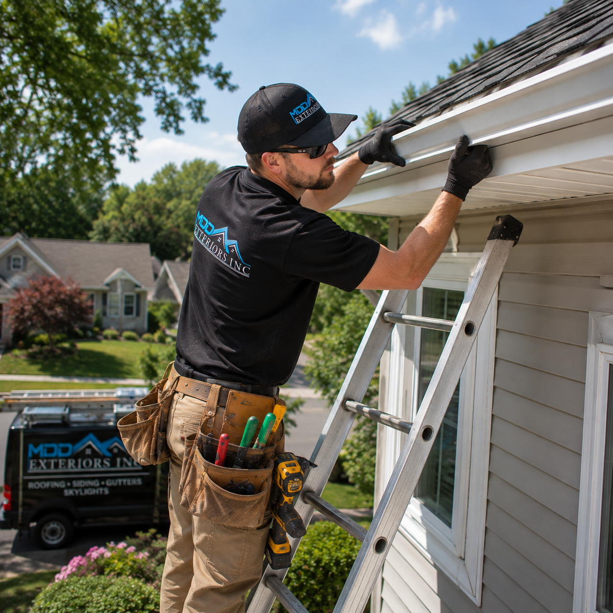 Residential gutter replacement in progress
