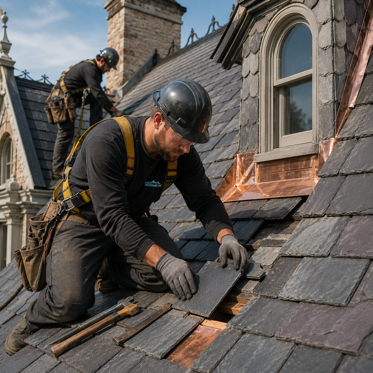 Historic slate and clay tile roof restoration
