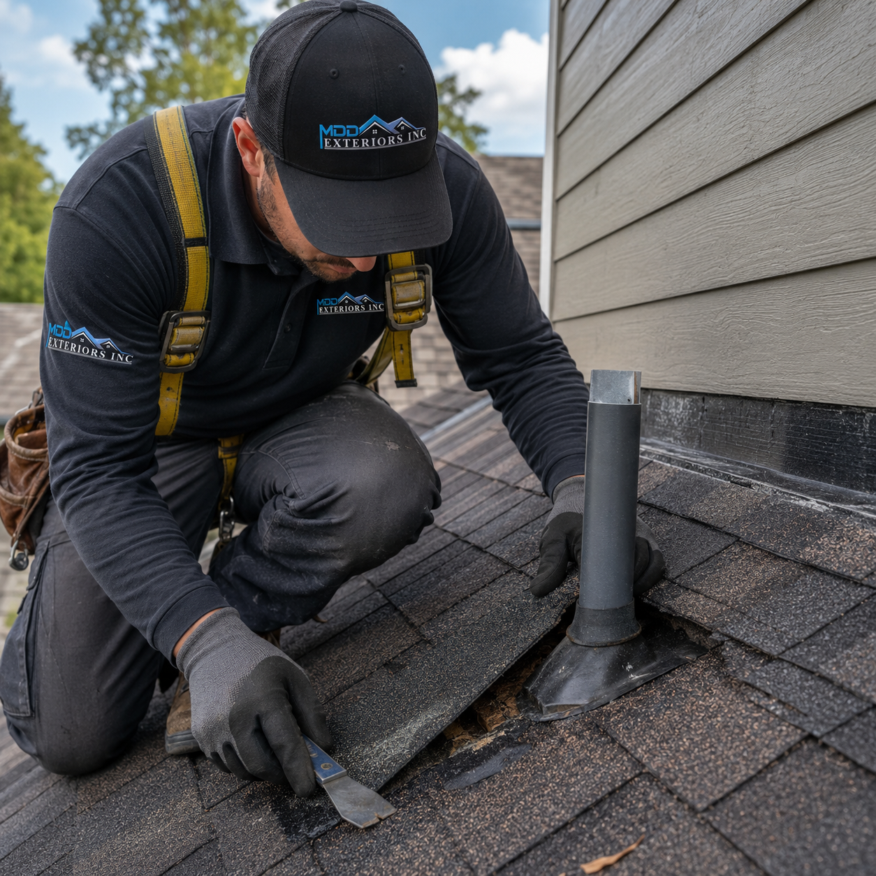 Roof leak repair on a residential shingle roof