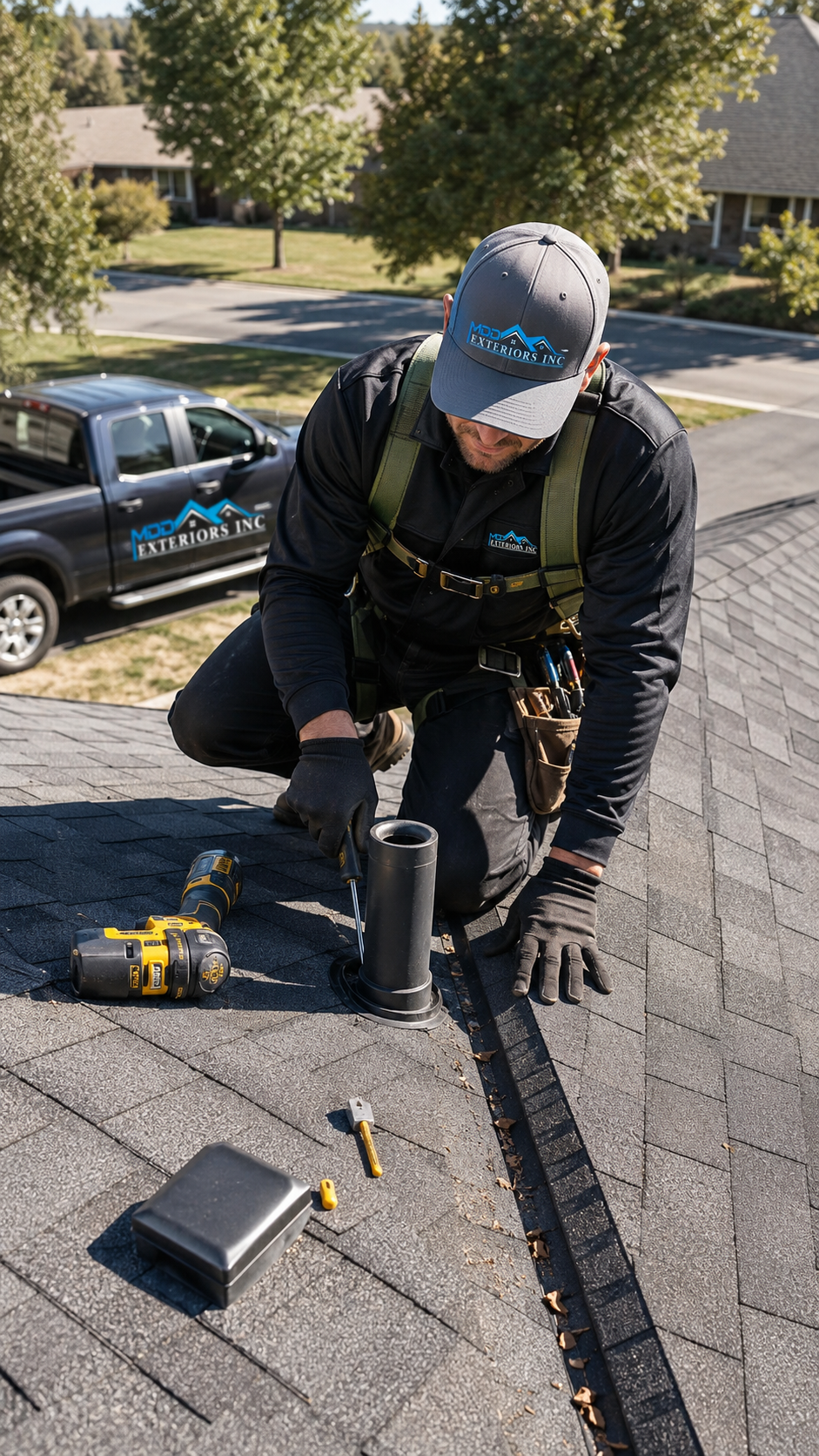 Roof maintenance inspection on a residential roof