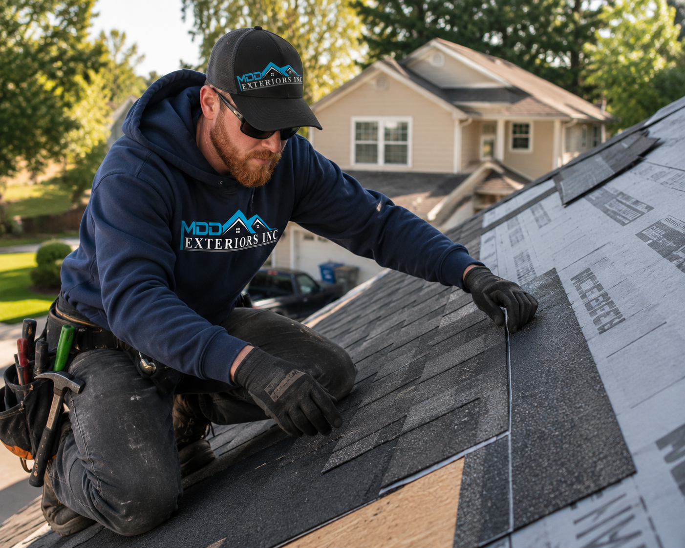 New architectural asphalt shingle roofing system installed on a residential home