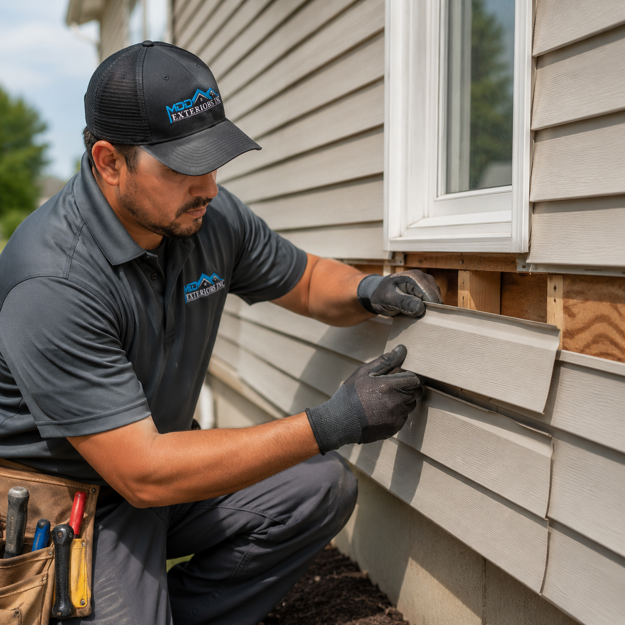 Residential siding repair on a home exterior