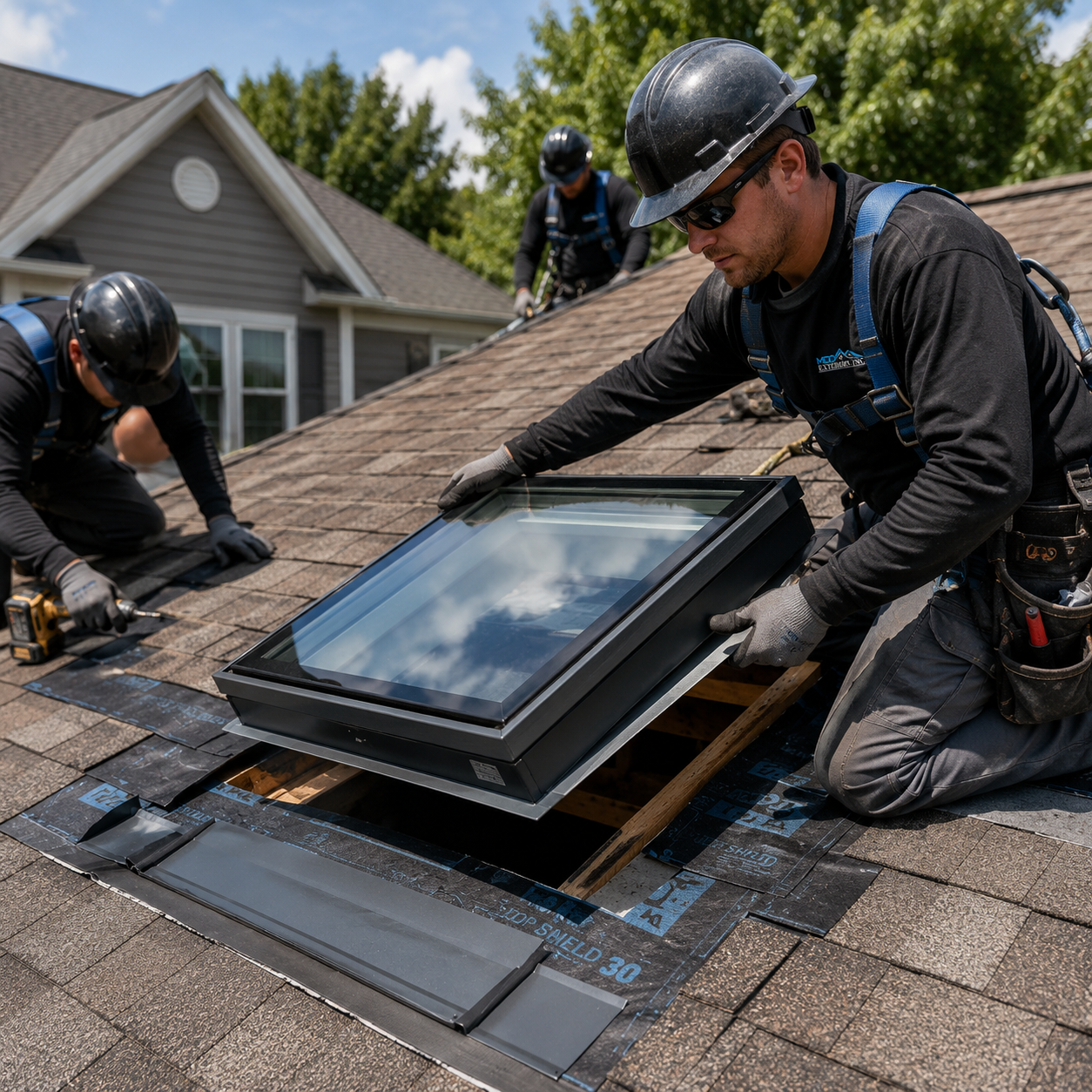 New skylight installation on a residential roof