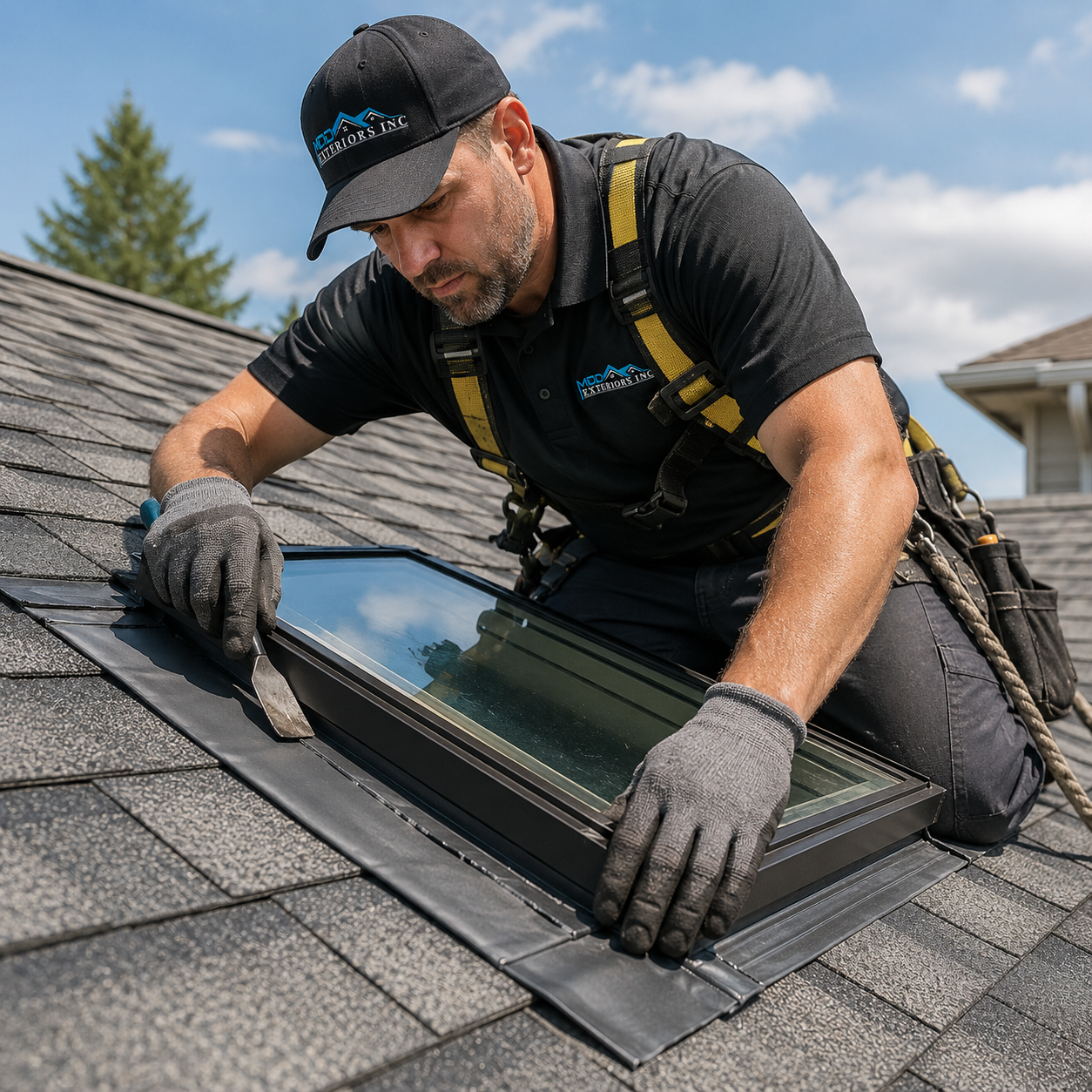 Skylight repair on a commercial roof