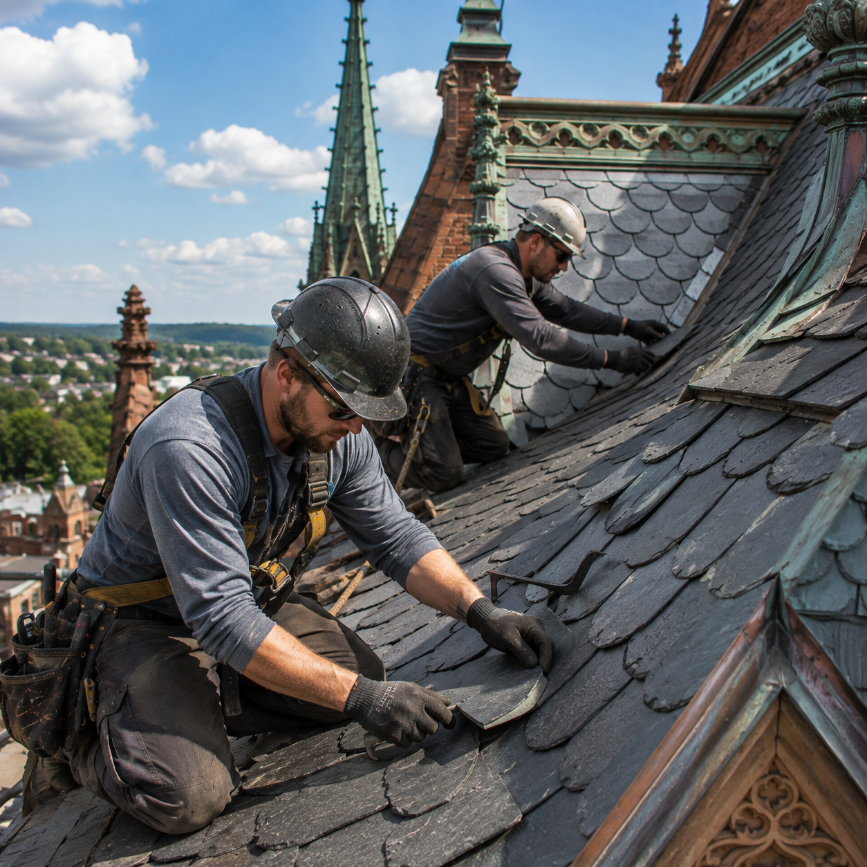 Specialty roof installation on a tile roof