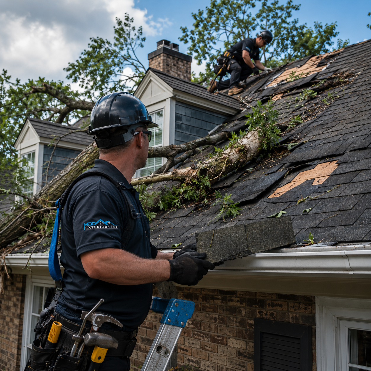 Storm damage restoration by MDD Exteriors Inc.
